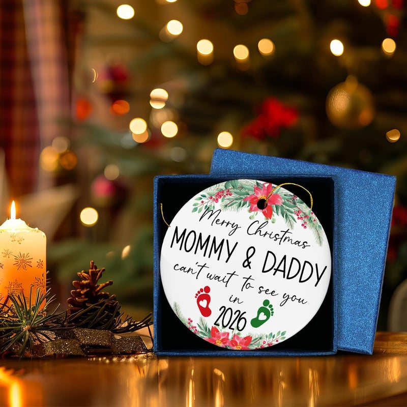 ZOSAN New Mommy Daddy Gifts, Mommy & Daddy Can't Wait to See You 2026 Ceramic Ornament, Expecting Mom Dad Parents Gifts, Pregnancy Announcement Baby Announcement Gift Ornament - Image 4